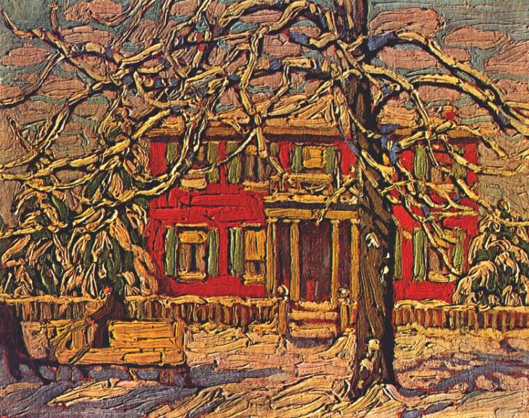 red house and yellow sleigh 1919. Harris