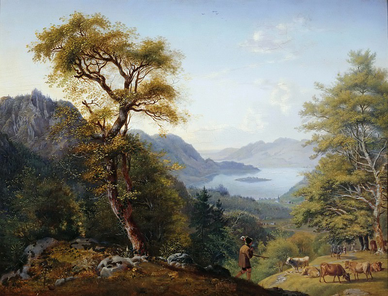 Tyrolean Landscape with Cattle and Shepherd. Carl Hess