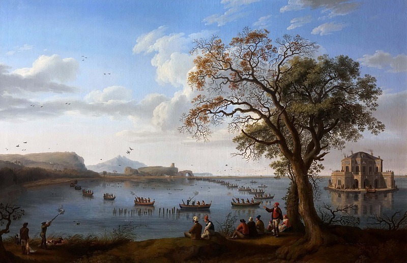 Фердинанд IV охотится на лысух на озере Фузаро. Якоб Филип Хаккерт