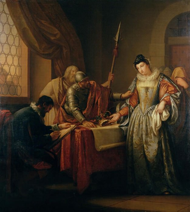 The Abdication of Mary Queen of Scots (1542-87) in 1568. Gavin Hamilton