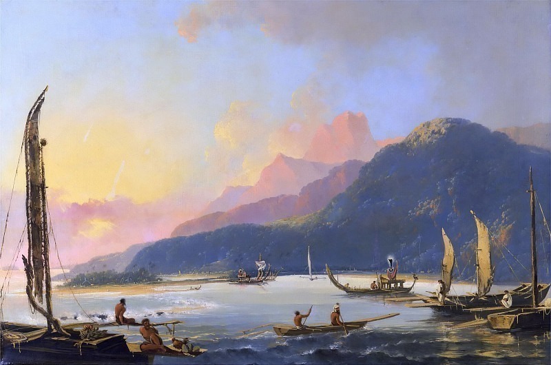 Tahitian War Galleys in Matavai Bay, Tahiti. William Hodges