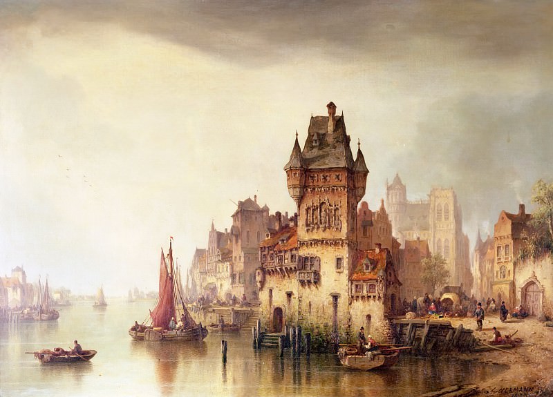 A View on the River, Dordrecht. Ludwig Hermann