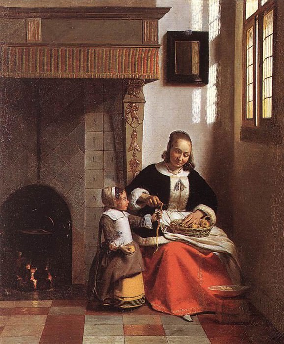 Женщина, снимающая кожицу с яблок. Питер де Хох