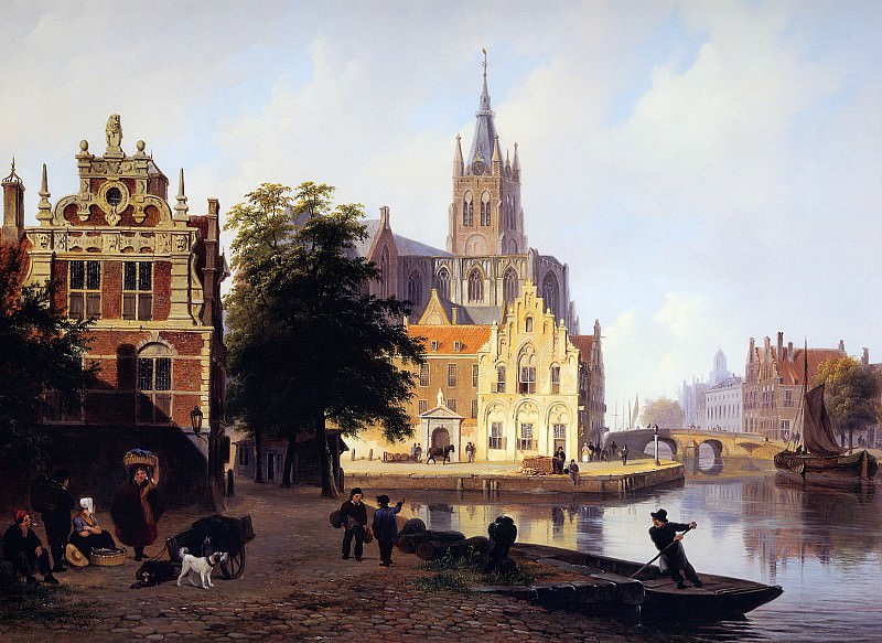 Hove van Bartholomeus City view with canal Sun. Bartholomeus Johannes Van Hove