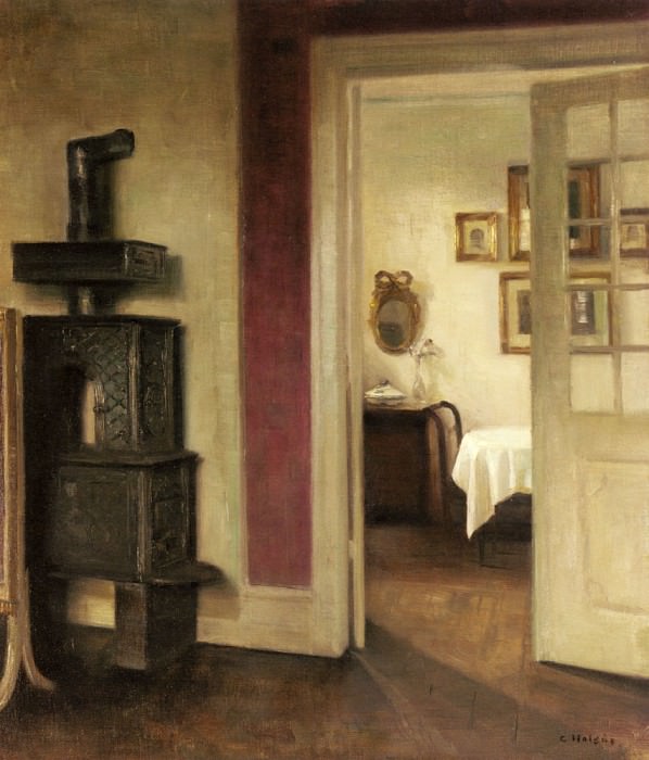 An Interior With A Stove. Carl Vilhelm Holsoe