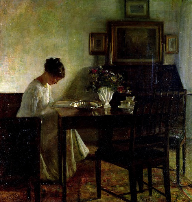 Girl Reading in an Interior. Carl Vilhelm Holsoe