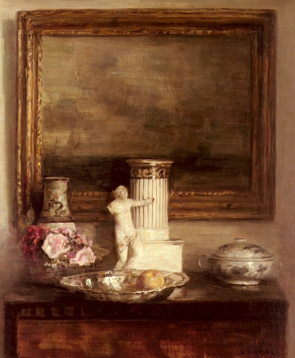 Still Life With Classical Column And Statue. Carl Vilhelm Holsoe