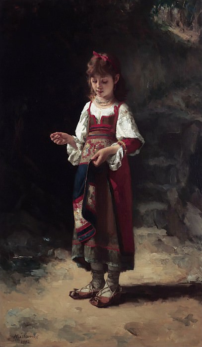 Young Girl Sewing. Alexei Alexeivich Harlamoff