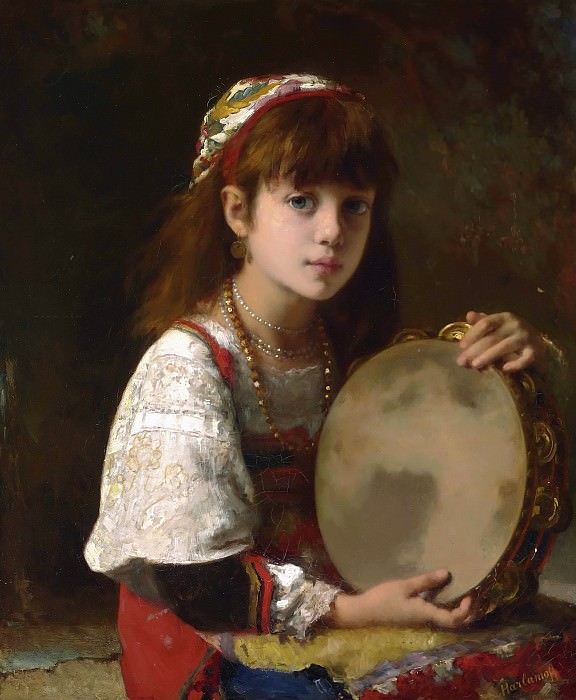 Girl with tambourine. Alexei Alexeivich Harlamoff