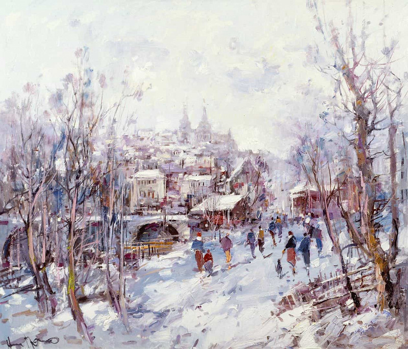 Winter Scene in a French Cathedral Town. Heinrich Hansen