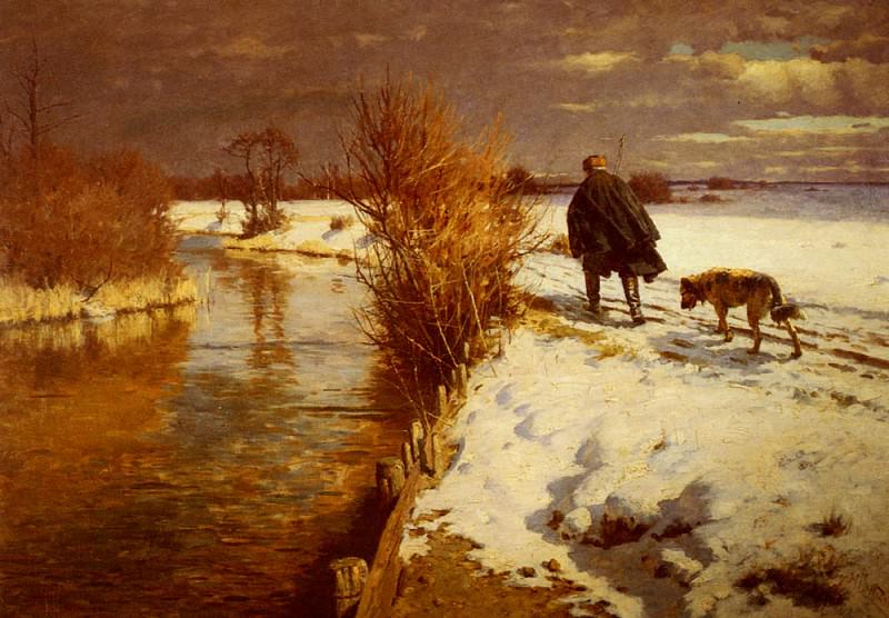 Hartwick Hermann A Hunter In A Winter Landscape. Hermann Hartwick