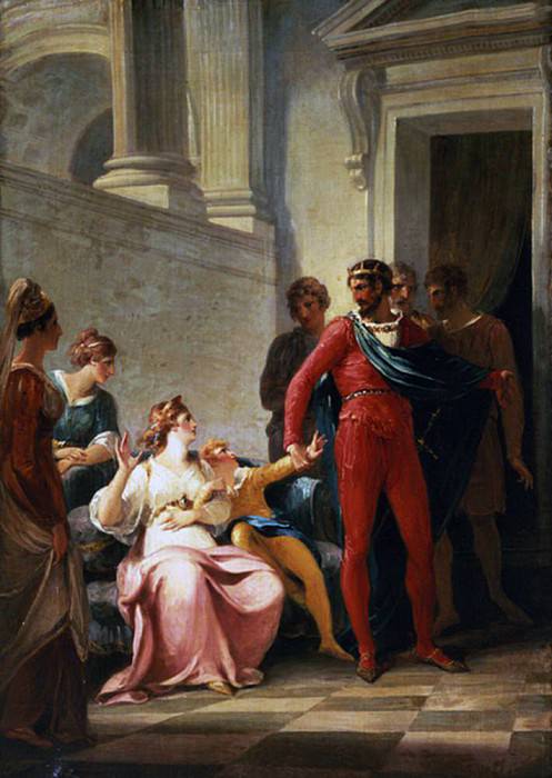 Леонидас забирает сына Мамилиуса у своей матери, Акт I, Сцена II, «Зимняя история». Уильям Гамильтон