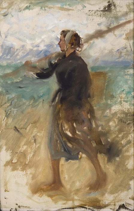 A Fishergirl from the North of France. Study. August Wilhelm Nikolaus Hagborg