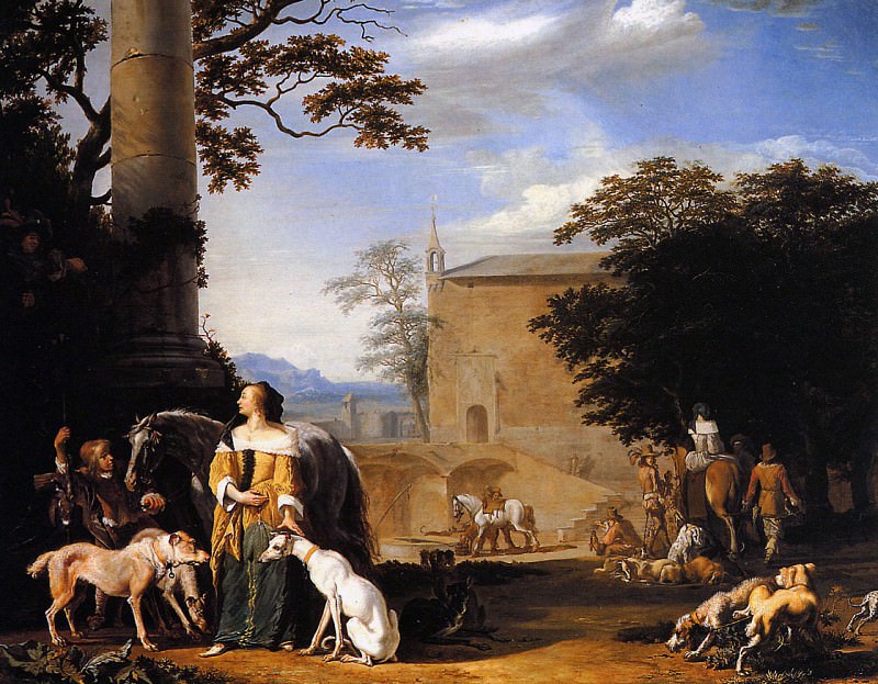 Hondius Abraham A hunting party with falcon Sun. Авраам Хондиуса