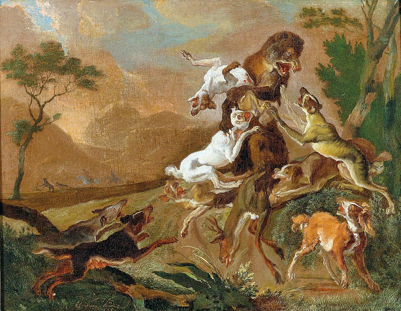Hounds attacking a bear. Abraham Hondius