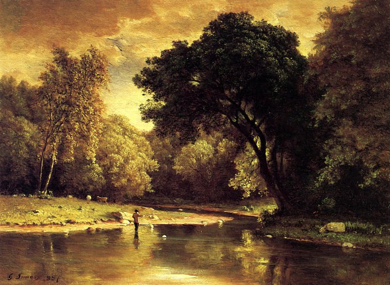 Fisherman in a Stream. George Inness