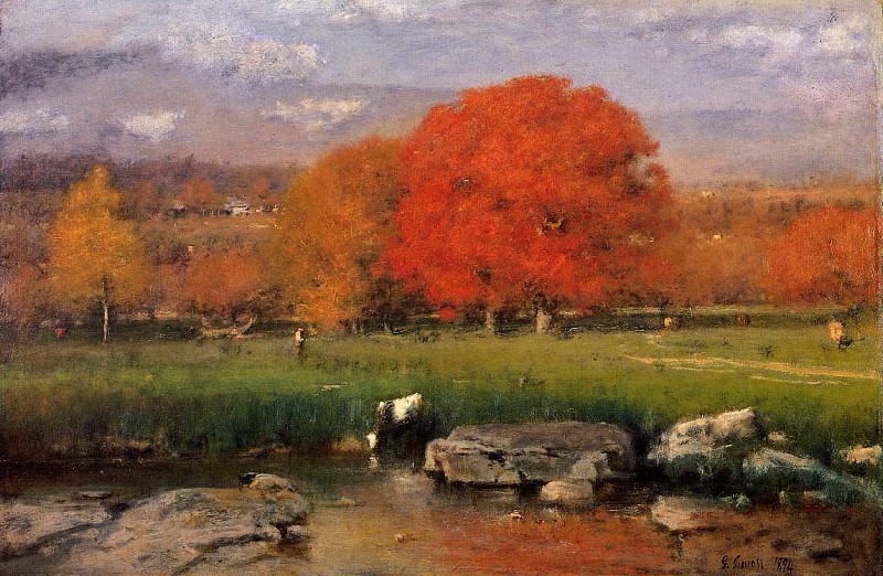 Morning Catskill Valley aka The Red Oaks. George Inness