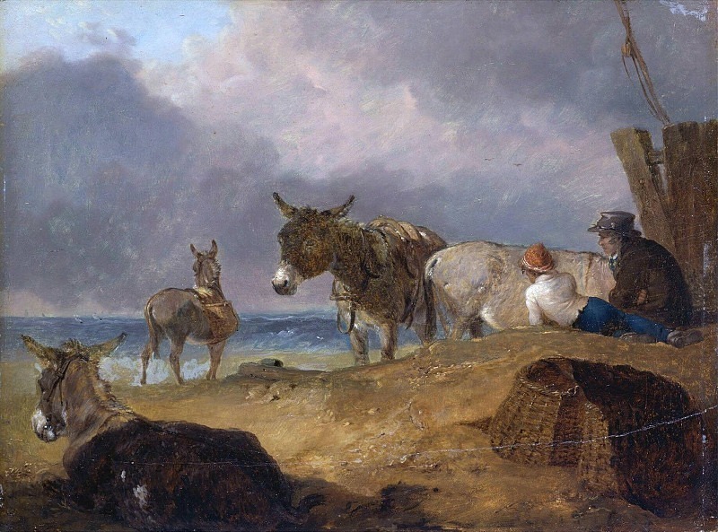 Donkeys and Figures on a Beach. Julius Caesar Ibbetson