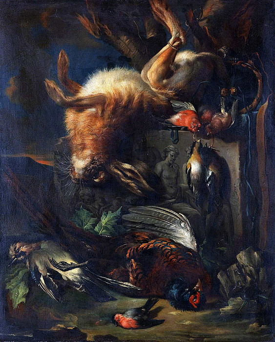 Hunting still life with hare and birds; Jagdstillleben mit Hase und Vögeln. Franz Werner von Tamm (Attr)