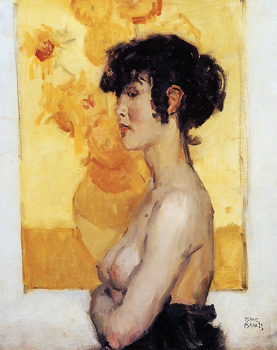 Woman in front of van Goghs sunflowers. Isaac Israels