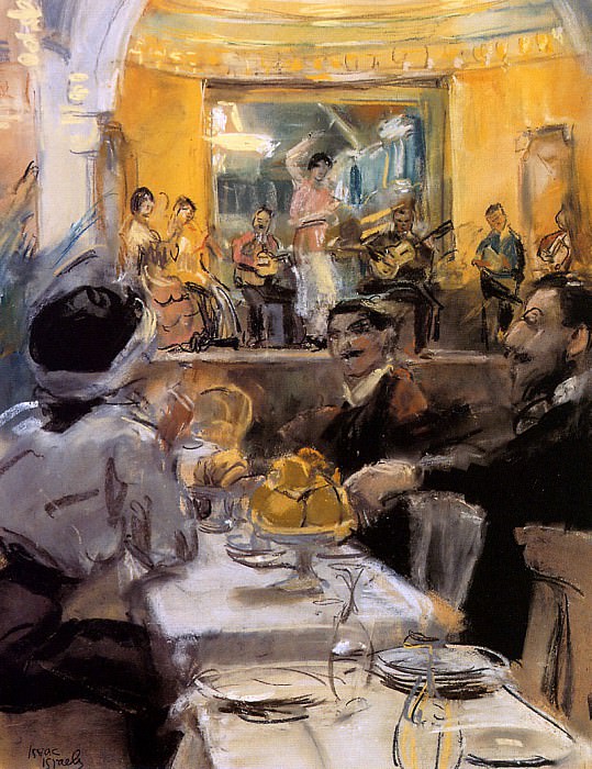 Группа посетителей кафе, поющая в праздничный день. Исаак Исраэлс