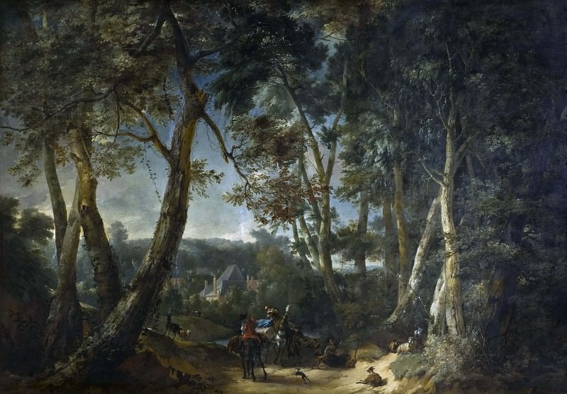 Пейзаж с высокими деревьями возле ущелья. Филипс Августин Имменрет (Приписывается)