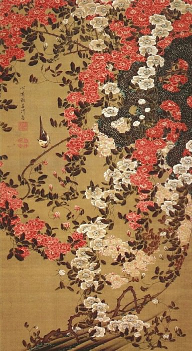 jakuchu wagtail and roses c1757-67. Ito Jakuchu