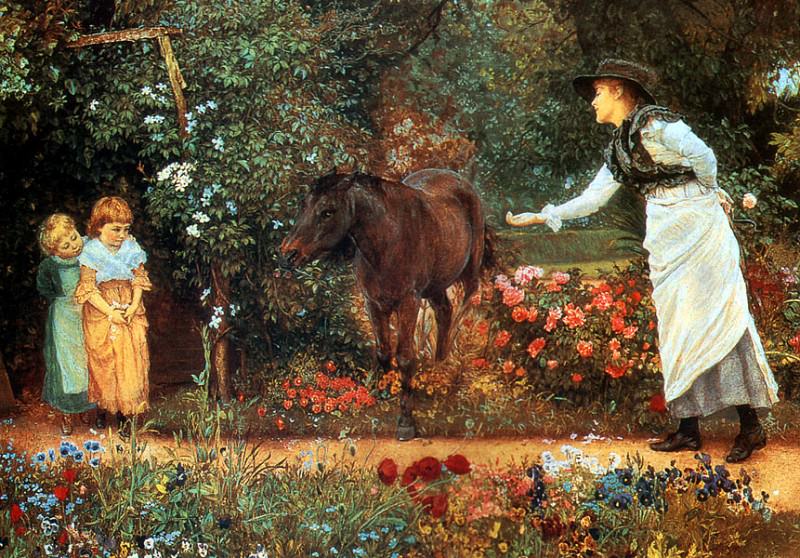 Угощение пони в саду графства Суррей (Англия). Истмен Джонсон