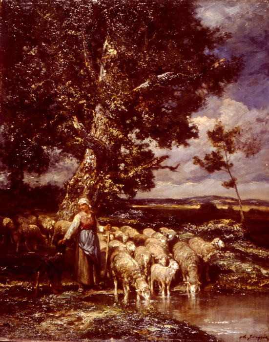 Shepherdess. Charles Emile Jacque