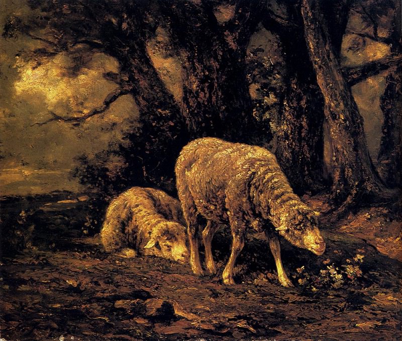Sheep In A Forest. Charles Emile Jacque