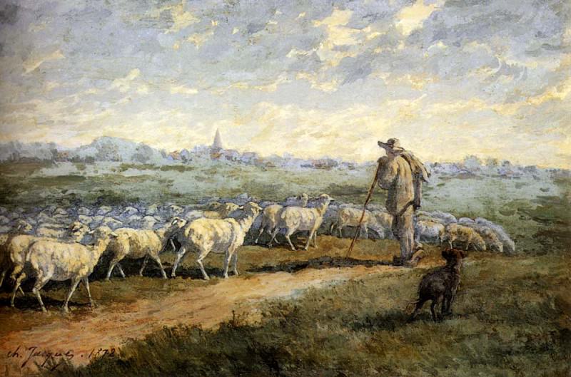 Landscape With A Flock Of Sheep. Charles Emile Jacque