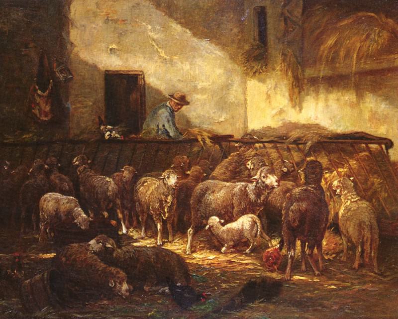 Стадо овец в сарае. Шарль Эмиль Жак