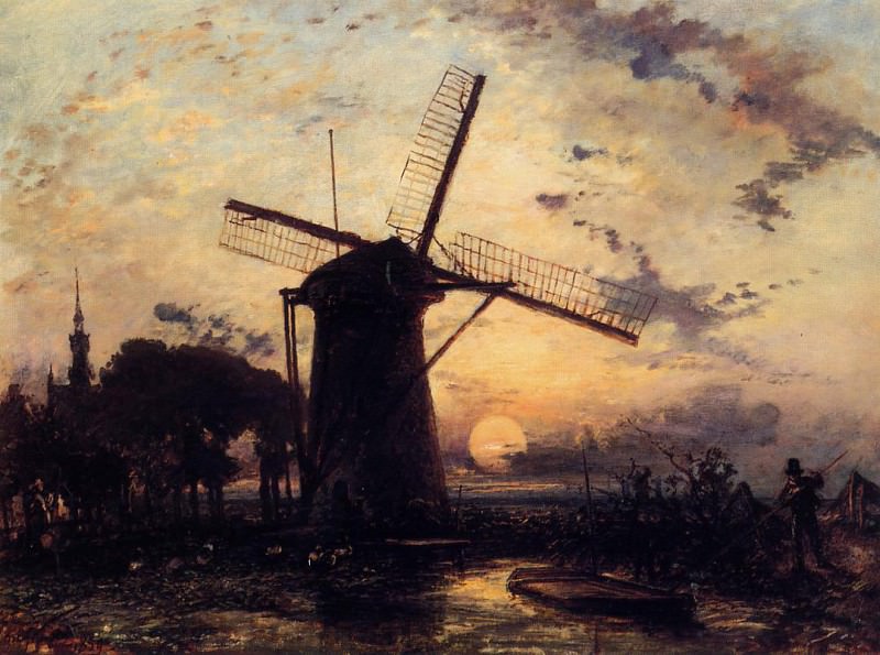 Boatman by a Windmill at Sundown. Johan Barthold Jongkind
