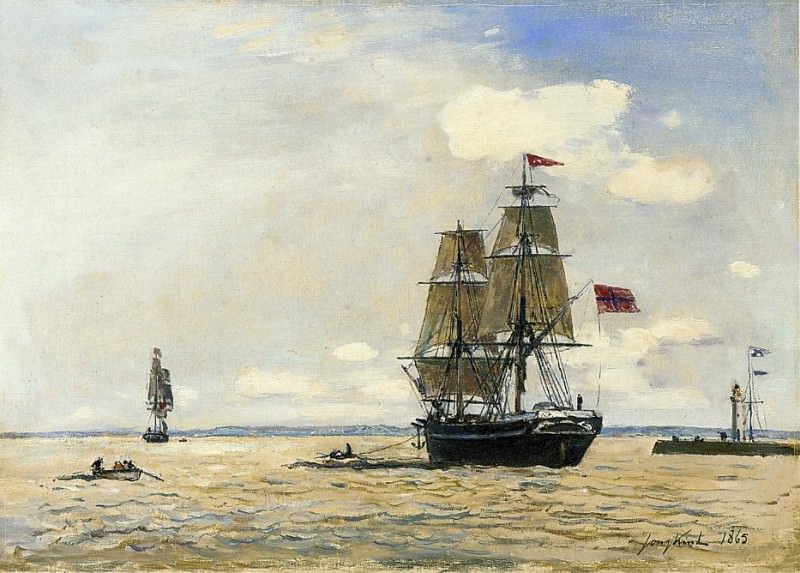 Норвежский военный корабль, покидающий порт Онфлёр. Йохан Бартолд Йонгкинд