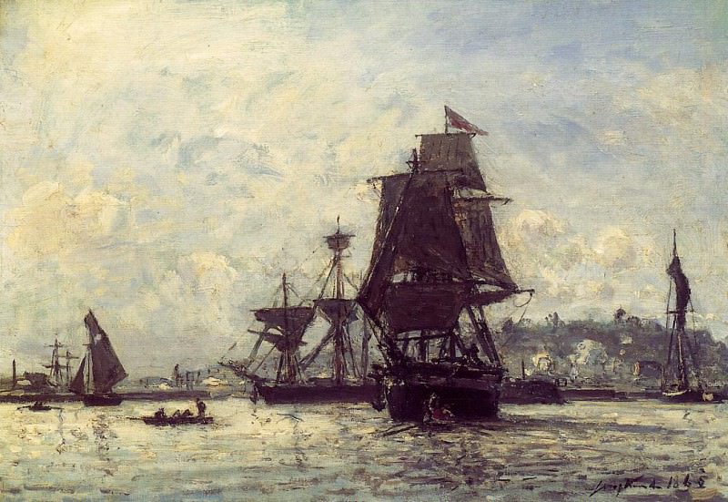 Sailing Ships at Honfleur. Johan Barthold Jongkind