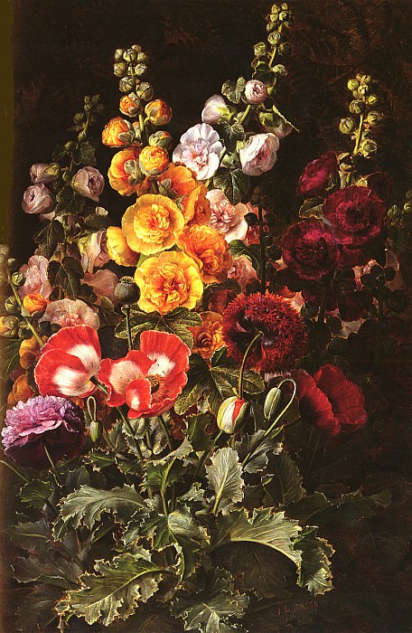 Натюрморт со шток-розами и маками. Йохан Лоренц Дженсен