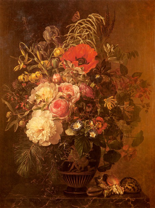 A Still Life With FlowersIn A Greek Vase. Johan Laurentz Jensen