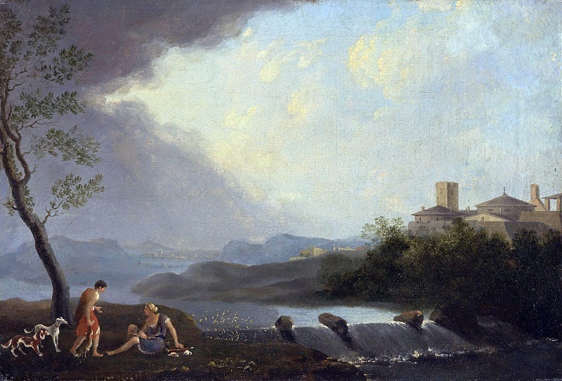 An Imaginary Italianate Landscape with Classical Figures and a Waterfall. Thomas Jones