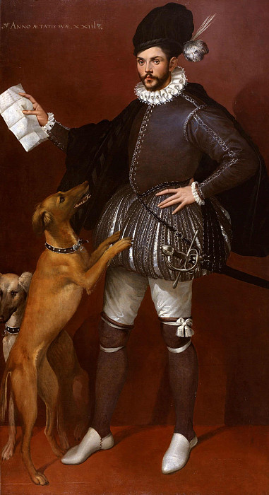 Portrait of a Cavalier with His Hunting Dogs. Bartolomeo Passarotti