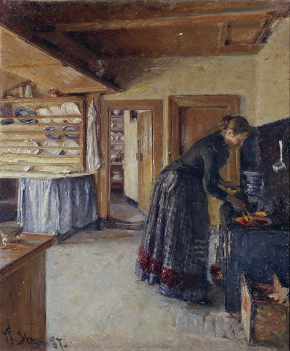 Кухня, с женой художника, Вигго Йохансен