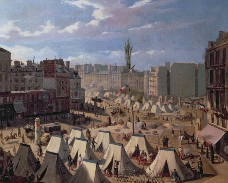 Encampment of troops on the Boulevard du Temple during June 1848. Alexandre Josquin