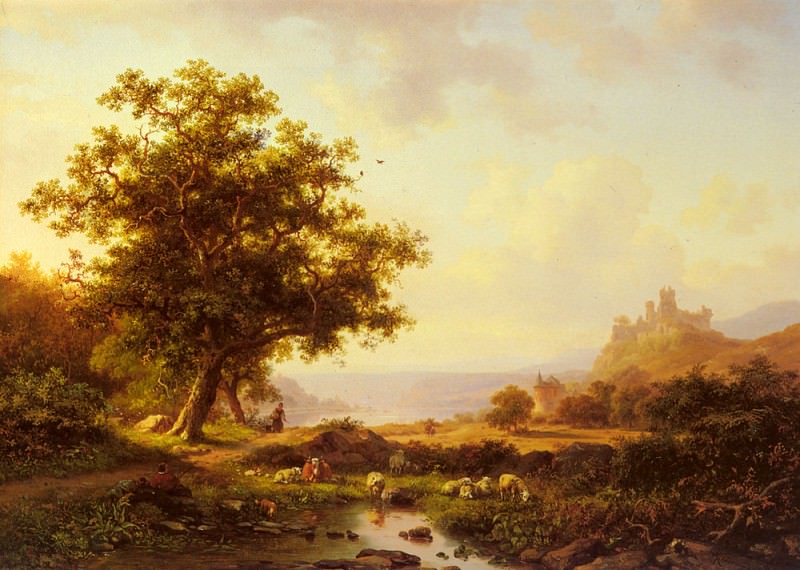 An Extensive River Landscape With A Castle On A Hill Beyond. Frederik Marianus Kruseman