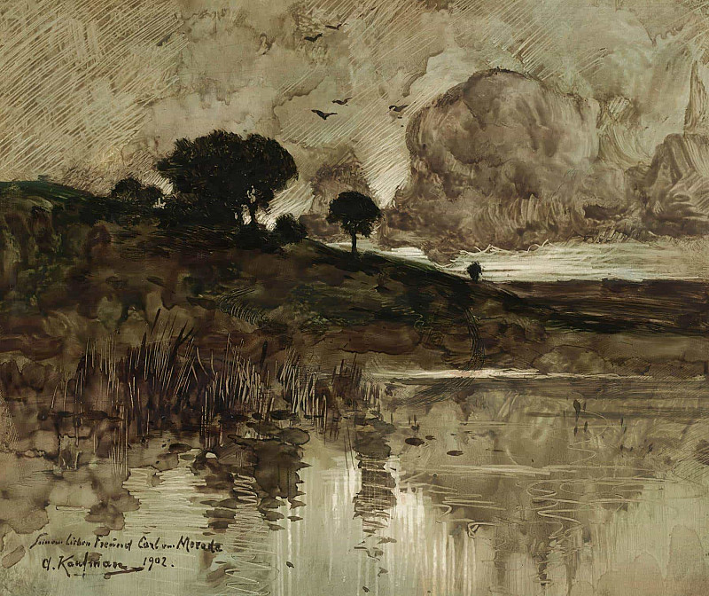 Autumn evening by the lake; Herbstabend am See. Adolf Kaufmann