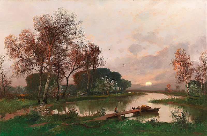 A Landscape On The Pond. Adolf Kaufmann