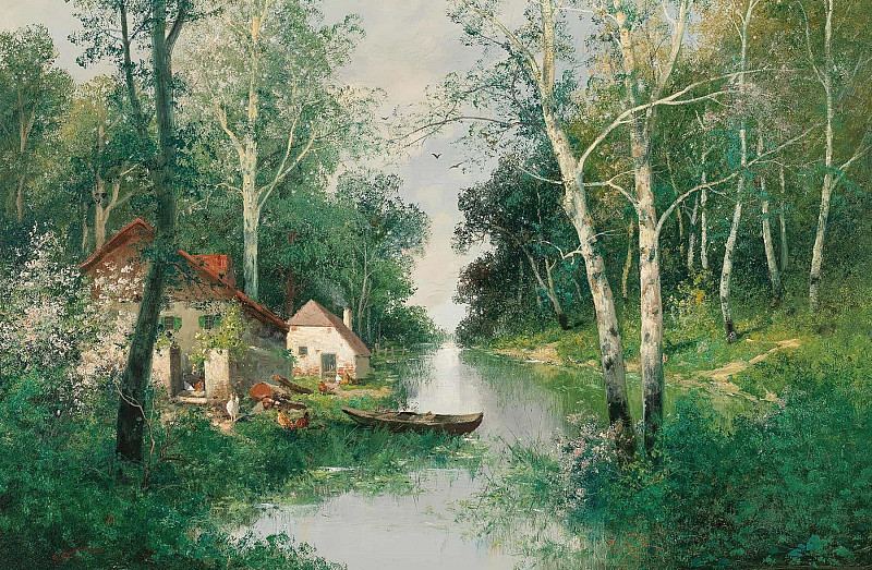 A River Landscape in Spring. Adolf Kaufmann
