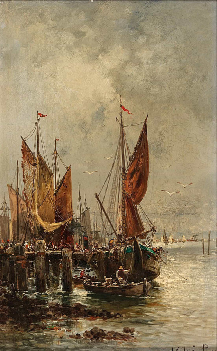 A Lively Scene in the Harbour. Adolf Kaufmann