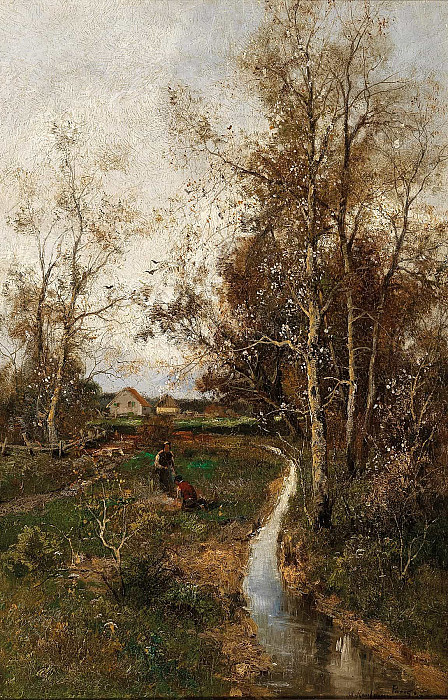 A Springtime Landscape with a Creek. Adolf Kaufmann