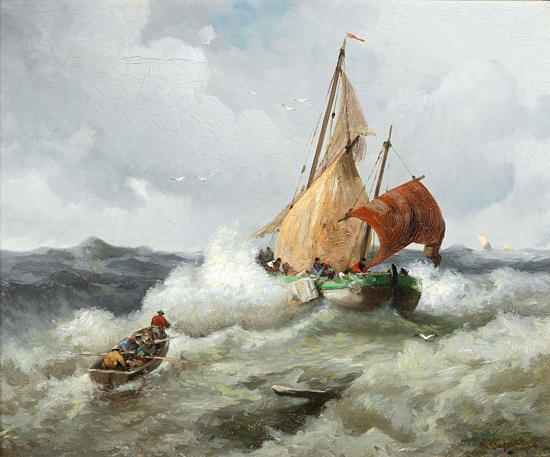 Fishing Boat in a Rough Sea. Adolf Kaufmann