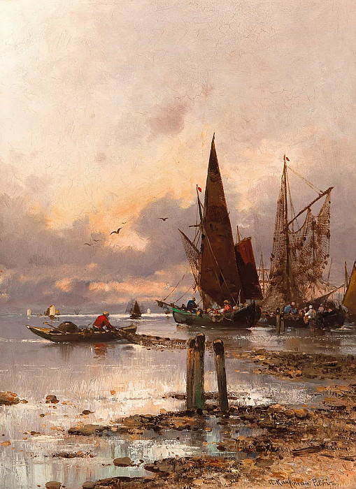 Sunset on the Greek coast; Sonnenuntergang an der griech. Küste. Adolf Kaufmann