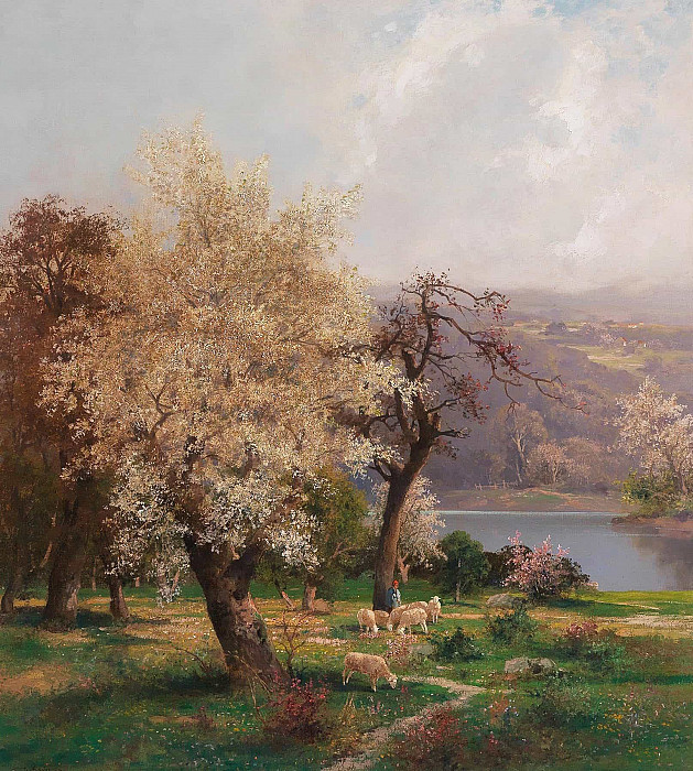 A Lake Landscape in Spring. Adolf Kaufmann
